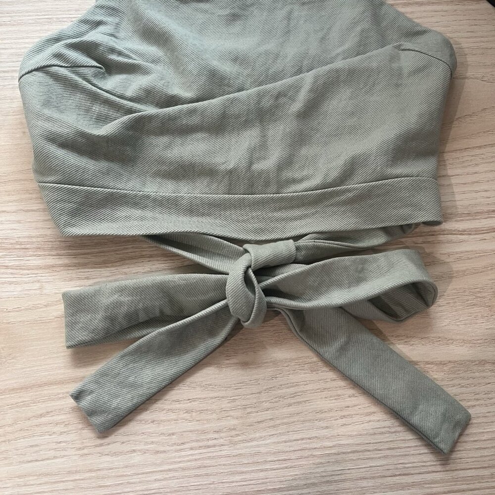 ZARA Crop Top Size Small Dusty Sage Green Sash Tie Wrap Open Back 0264/802/500 - Picture 5 of 11